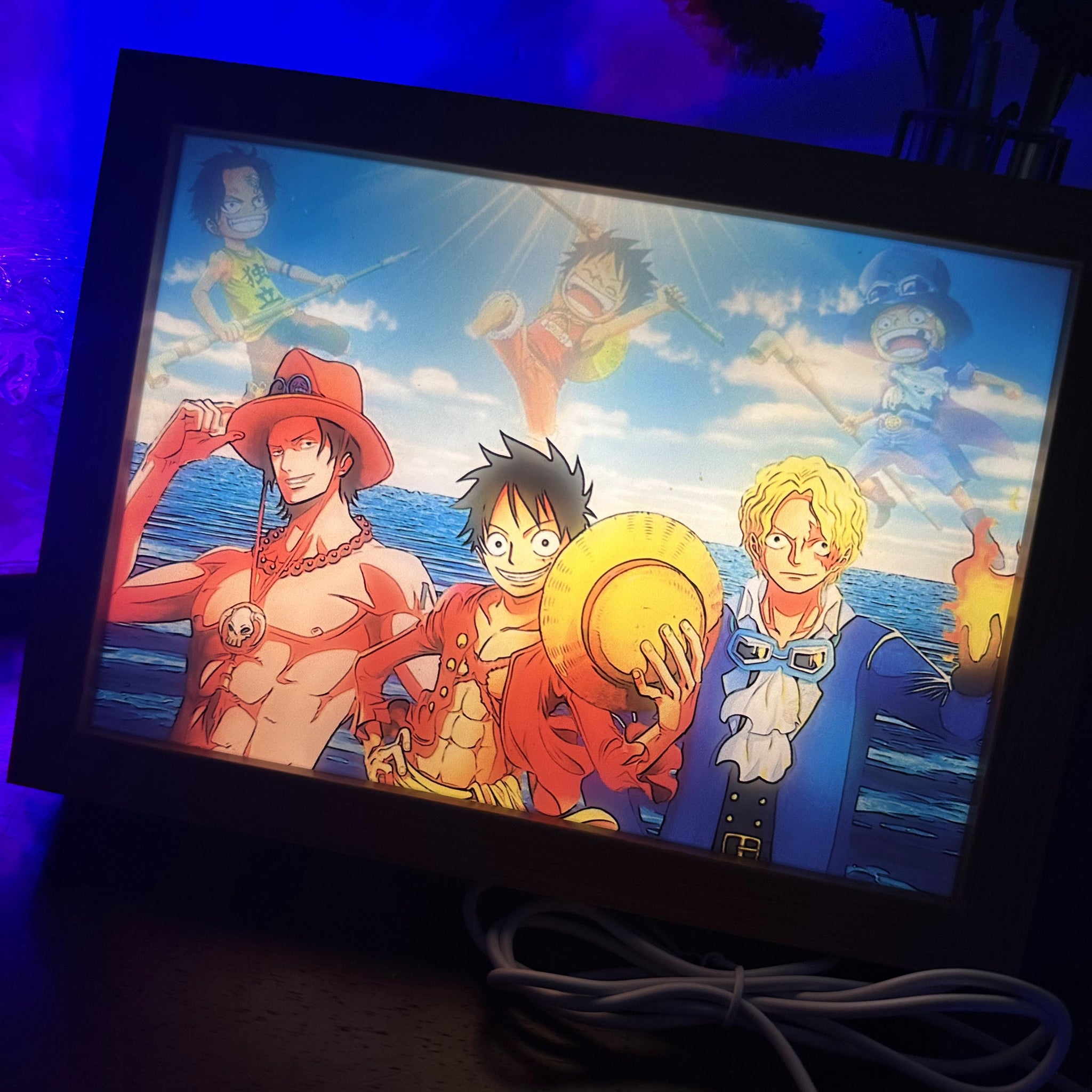 One Piece Luffy and Two Friends LED  Painting Anime Light